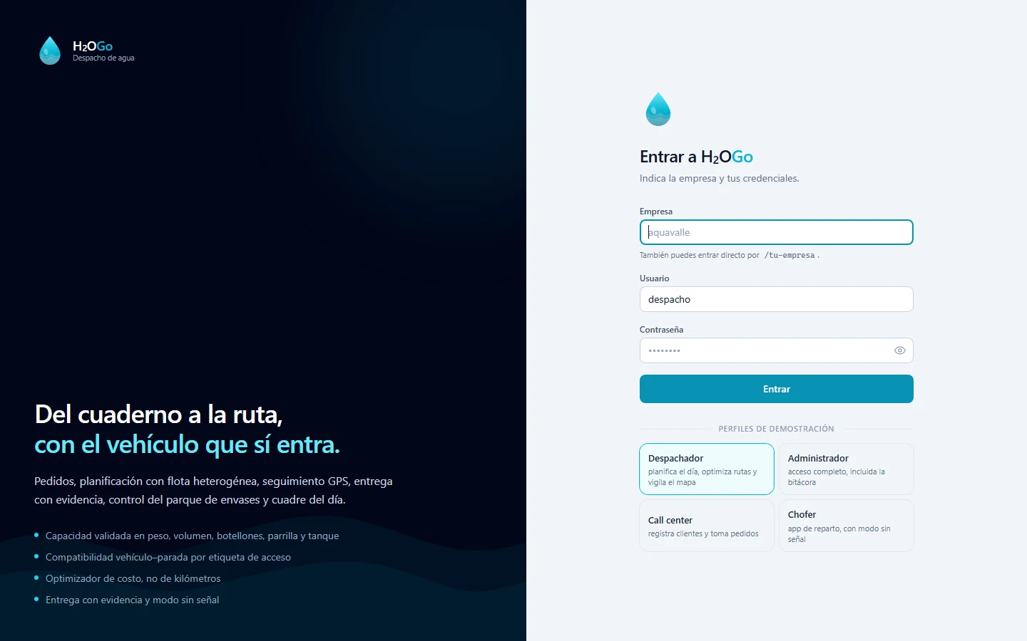 Captura de la interfaz de H2OGo